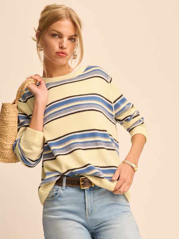 Pull en cachemire Boyfriend - Parmesan à rayures multicolores