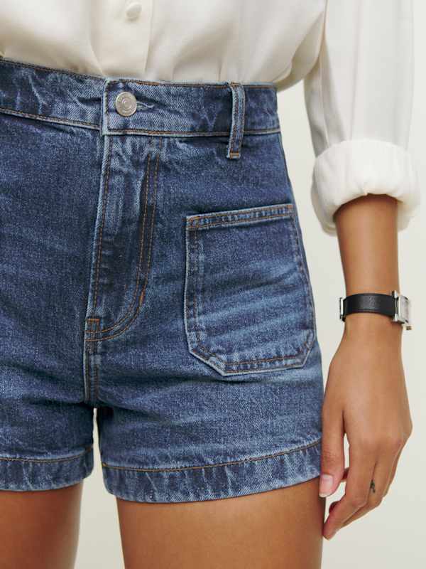 Short en denim stretch taille haute Alyssa, 9 cm - Anguilla