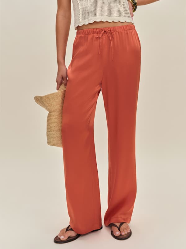 Pantalon en soie Olina - Corail rouge