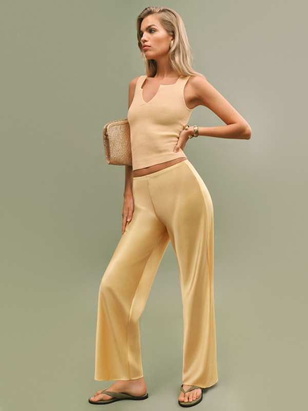 Pantalon à taille mi-haute en satin coupé dans le biais Gale - Soleil