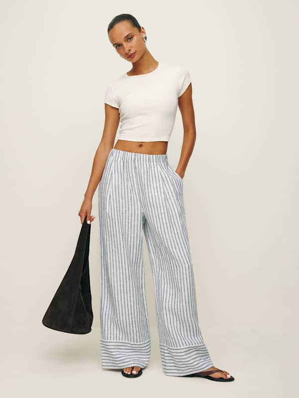Pantalon large en lin Fernando - Antibes à rayures