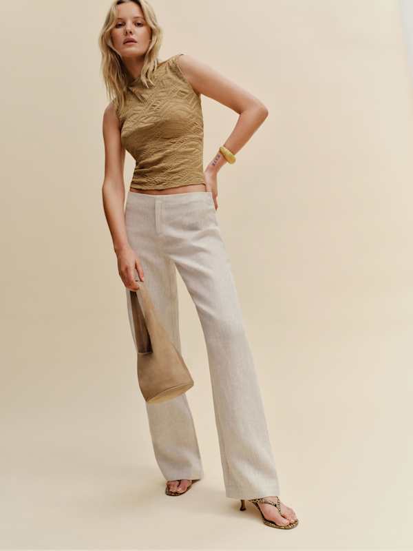 Pantalon taille basse en lin Vida - Oatmeal