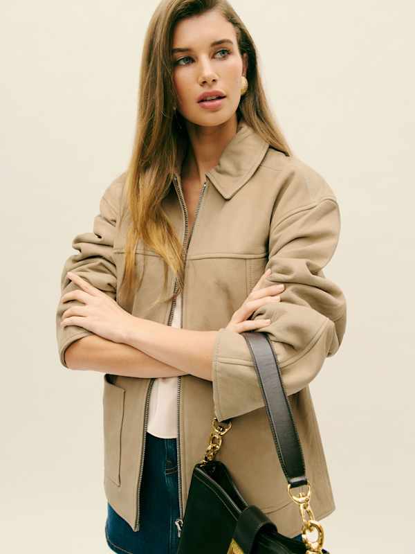 Blouson oversize en cuir Veda Bennett - Avoine effet vieilli