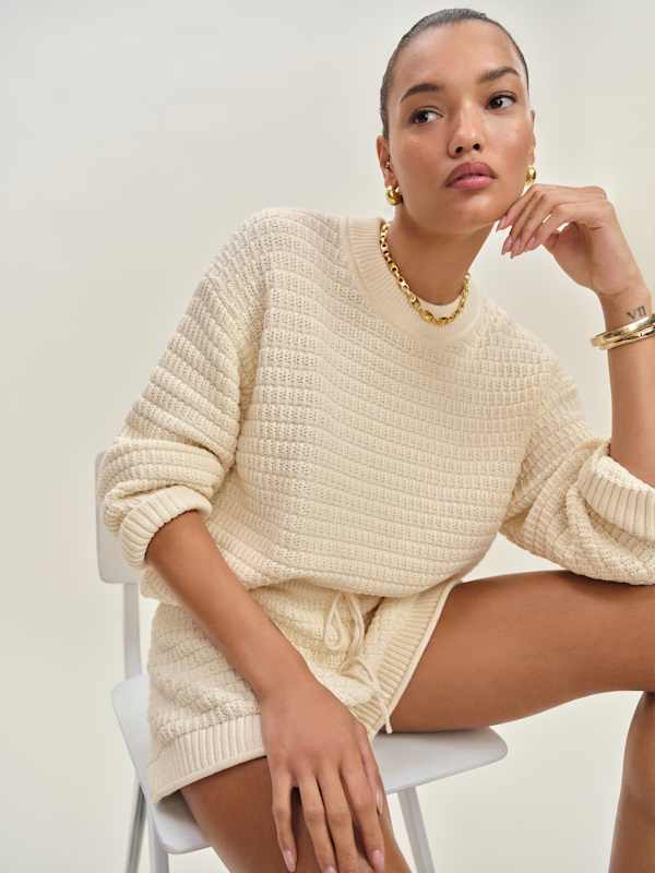 Pull ras-du-cou oversize en coton Collie - Écru