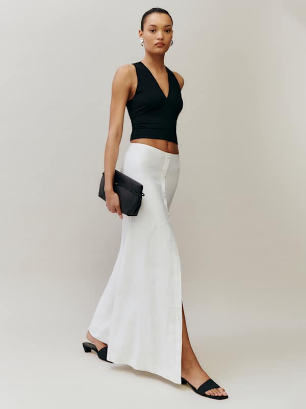Petites Andi Linen Maxi Skirt - White